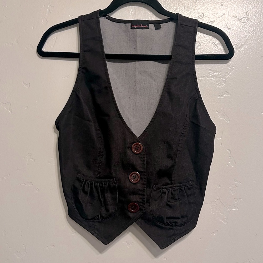 Tempted Hearts Black Buttoned Vest Top